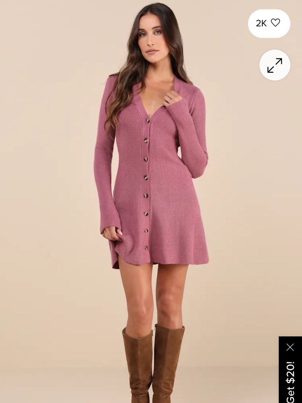 Lulus Adorably Flirty Mauve Pink Button-Front Sweater Mini Dress